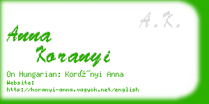 anna koranyi business card